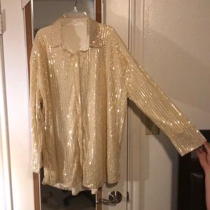 Champagne / Gold Simmer Collared Buttondown Mini Dress or Long Shirt